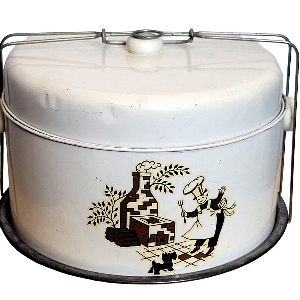 MCM Metal Cake Pie Taker With Handle Scottie Dog Chef Off White Silver 4 Pieces